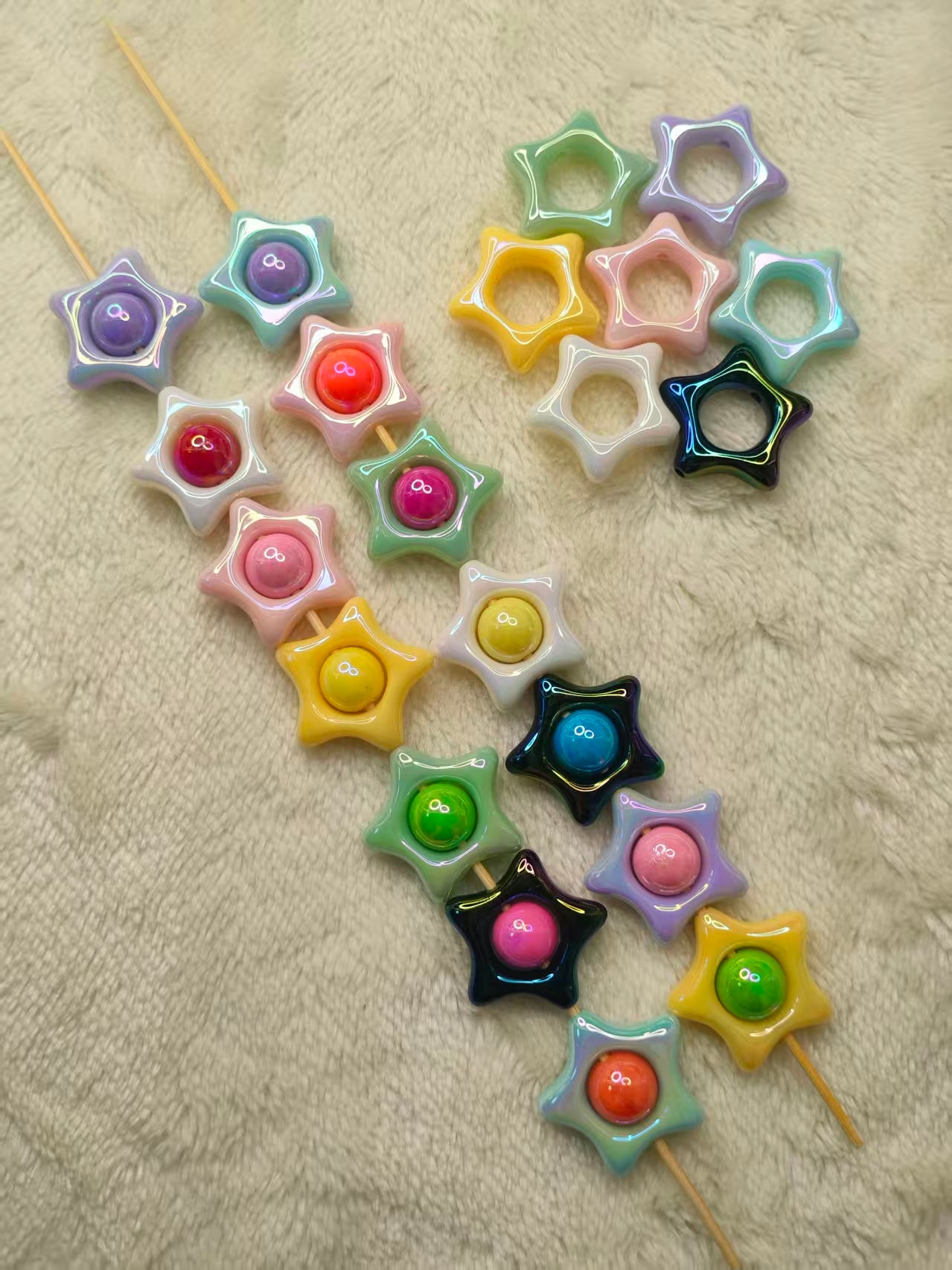 Hollow Star Beads Strand, Frame Beads, Through Hole Beads