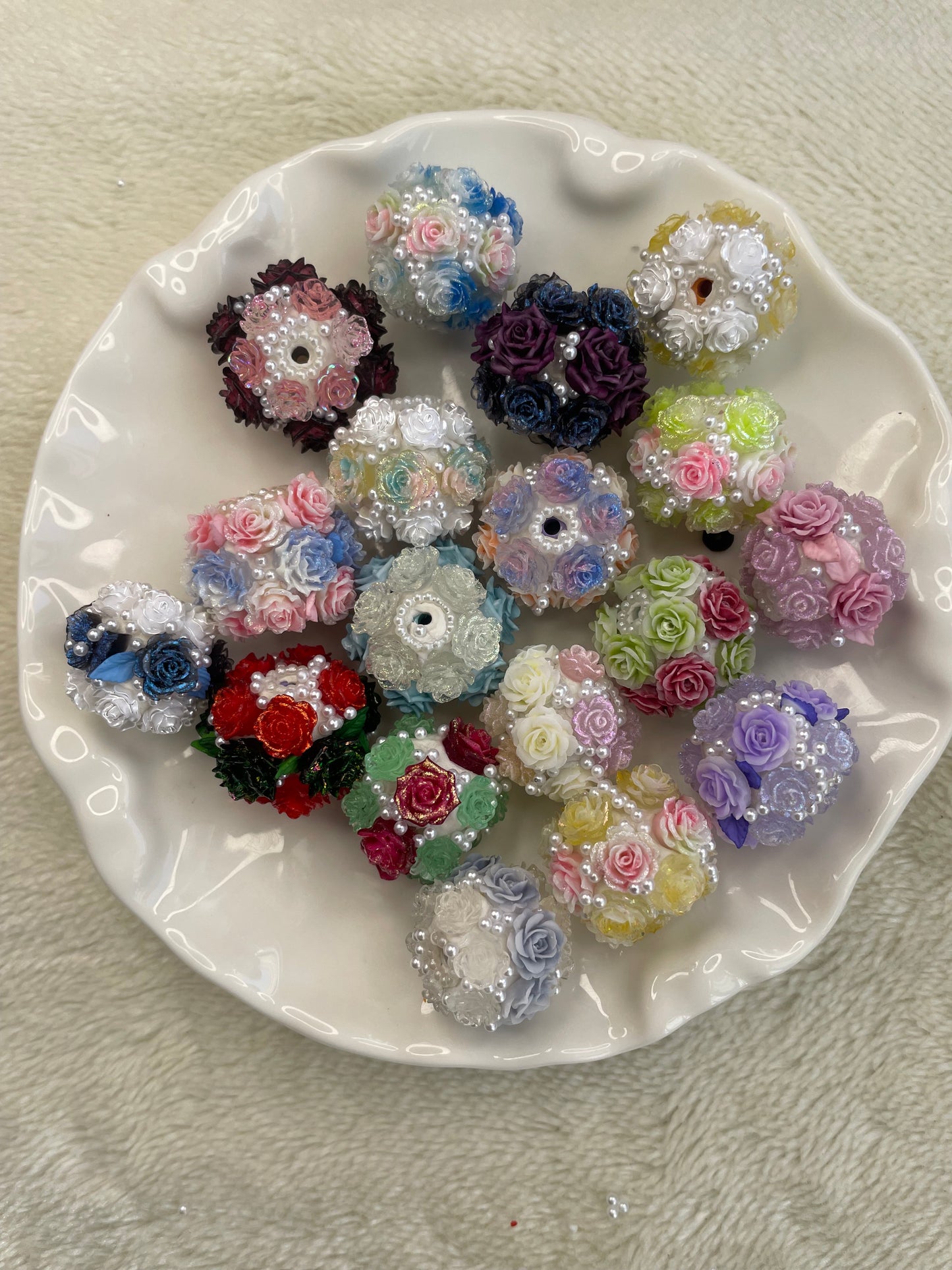 Hand painted Flower Ball Beads