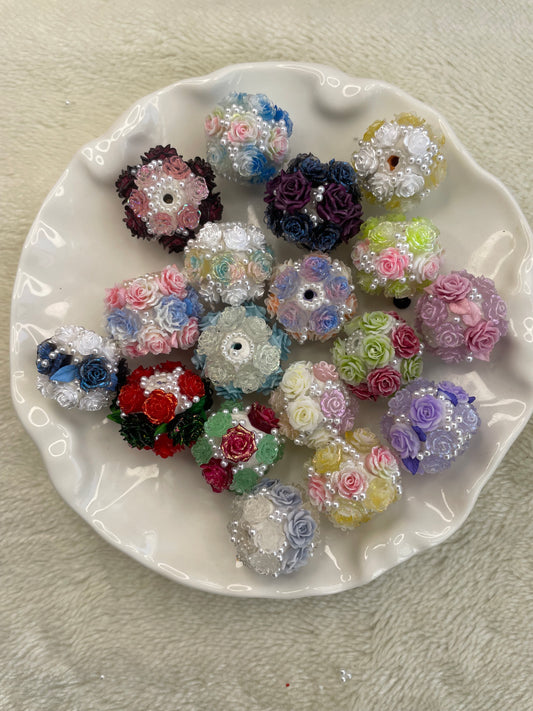 Hand painted Flower Ball Beads