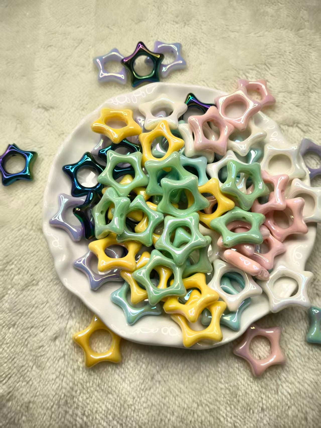 Hollow Star Beads Strand, Frame Beads, Through Hole Beads