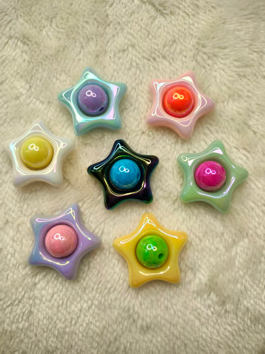 Hollow Star Beads Strand, Frame Beads, Through Hole Beads