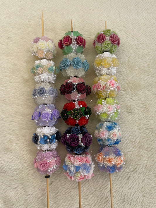 Hand painted Flower Ball Beads